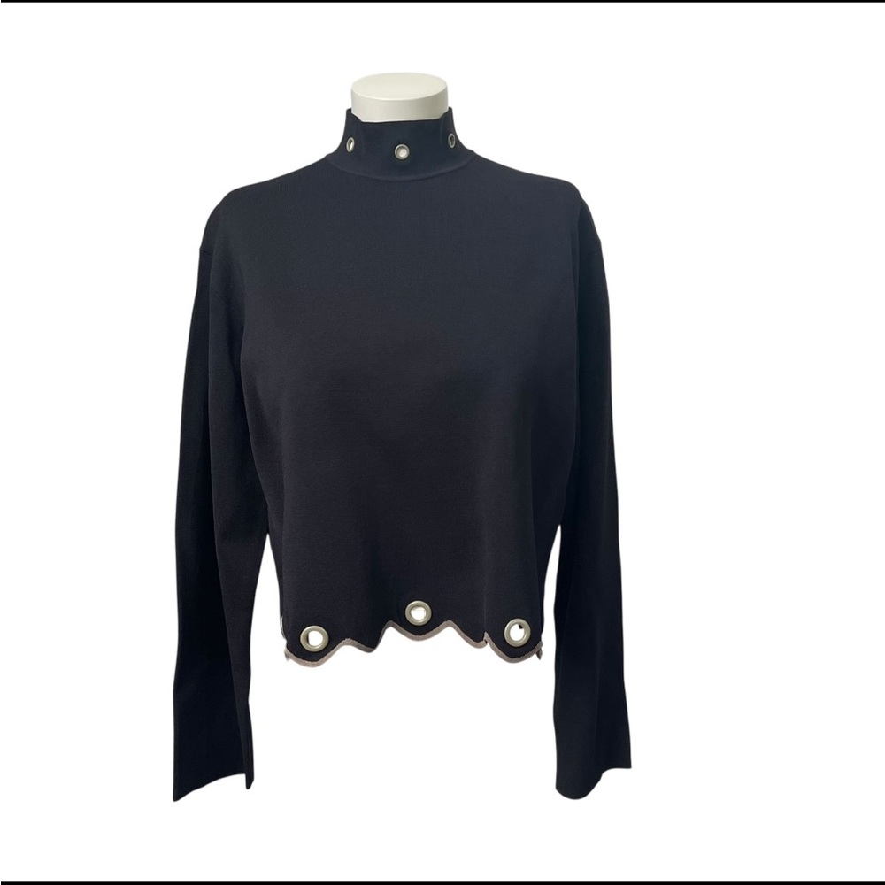 Jonathan Simkhai Mock Neck Grommet Scallop Hem Knit Top Black Size S - Picture 2 of 11
